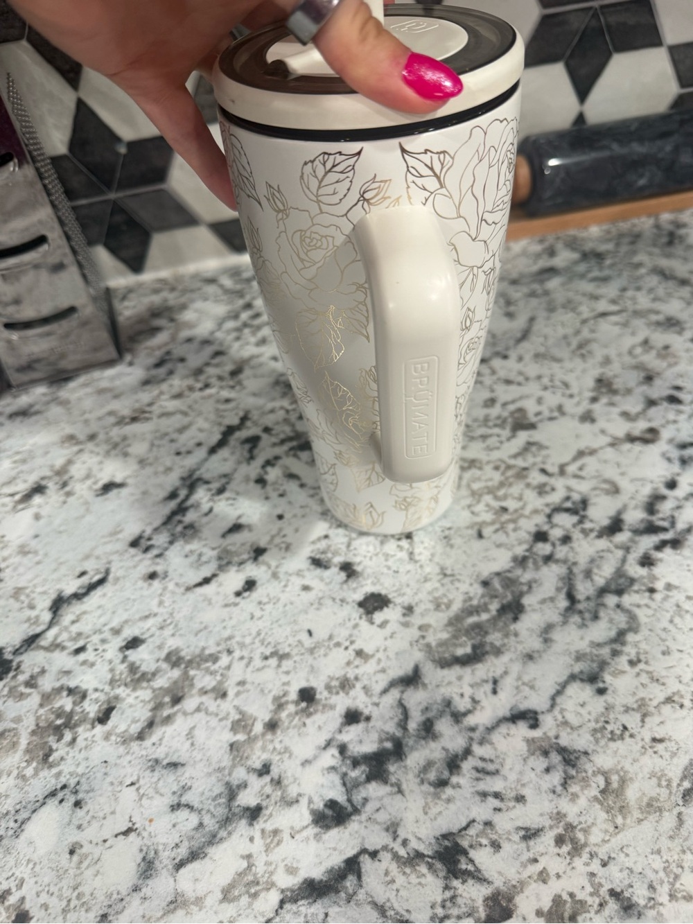 Brumate White Floral Insulated Travel Mug with Handle - Picture 5 of 7